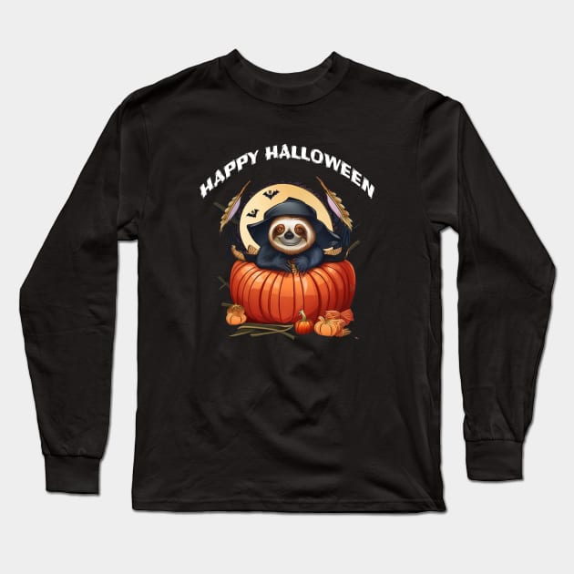 A funny sloth celebrating Halloween Long Sleeve T-Shirt by halazidan